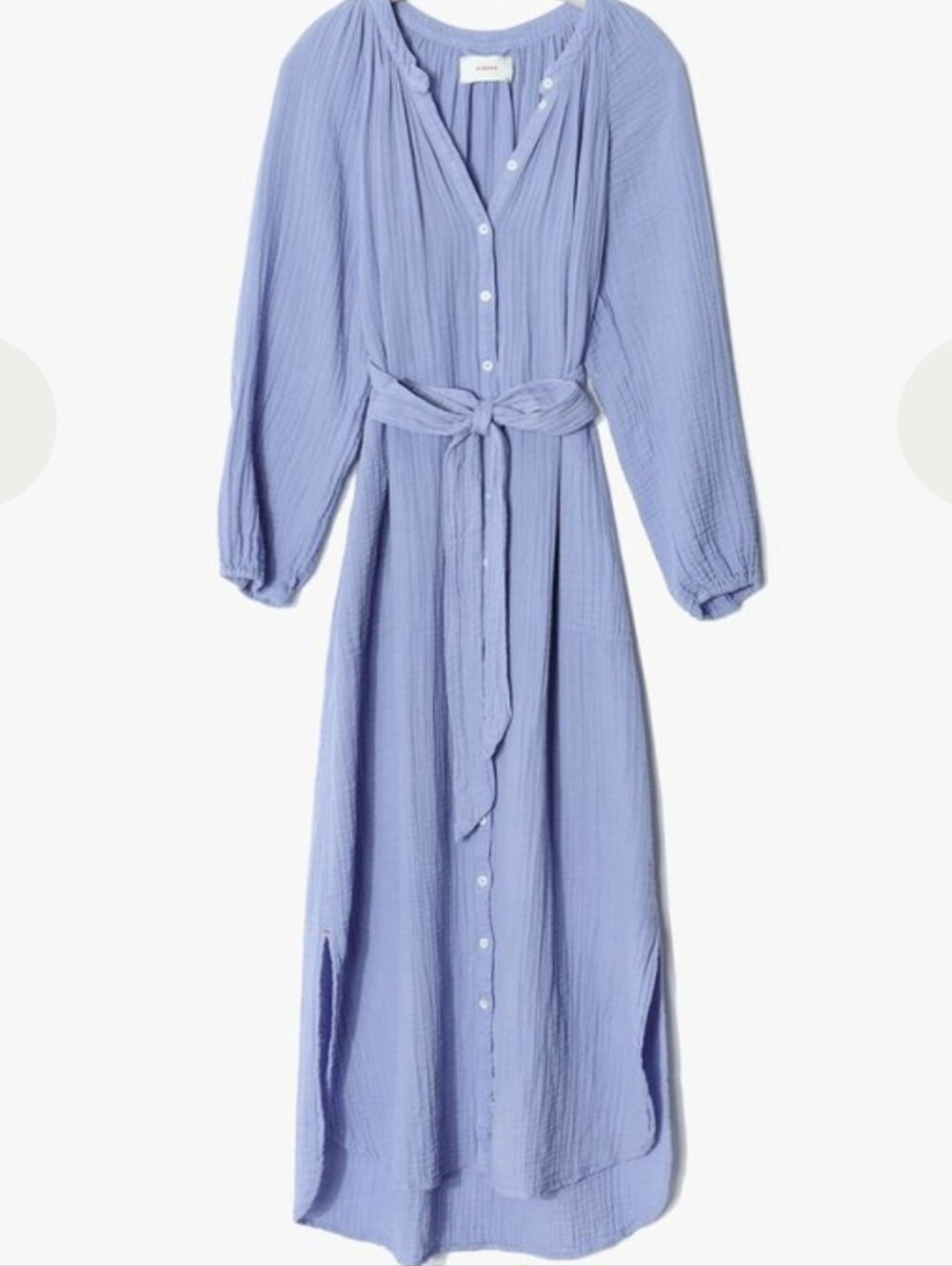 XiRENA Periwinkle Blue Cotton Gauze Button Front Belted Maxi Dress S